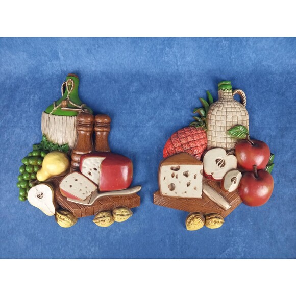 1973 Burwood New Haven Kitchen Wall Hanging Set Of 2 Wine Cheese Decor Wall Art - Picture 2 of 10
